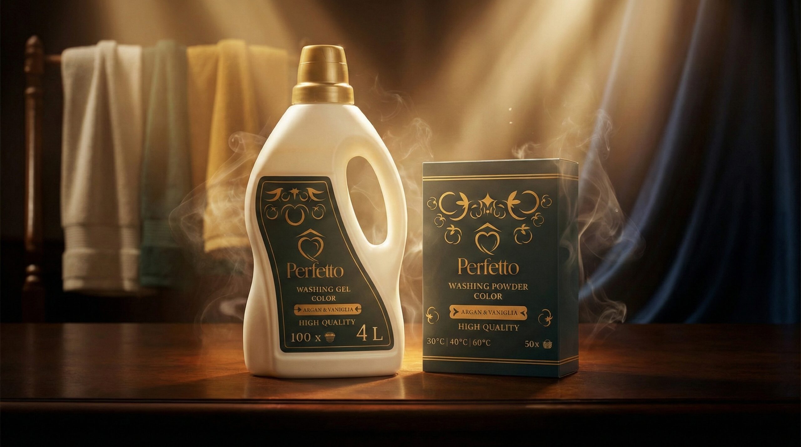 PerfettoQuality, zestaw żelu i proszku w aranżacji produktowej