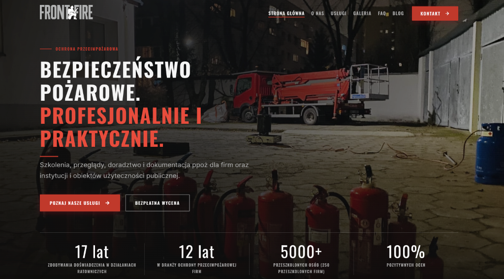 Frontfire - widok sekcji głównej z hasłem i licznikami zaufania