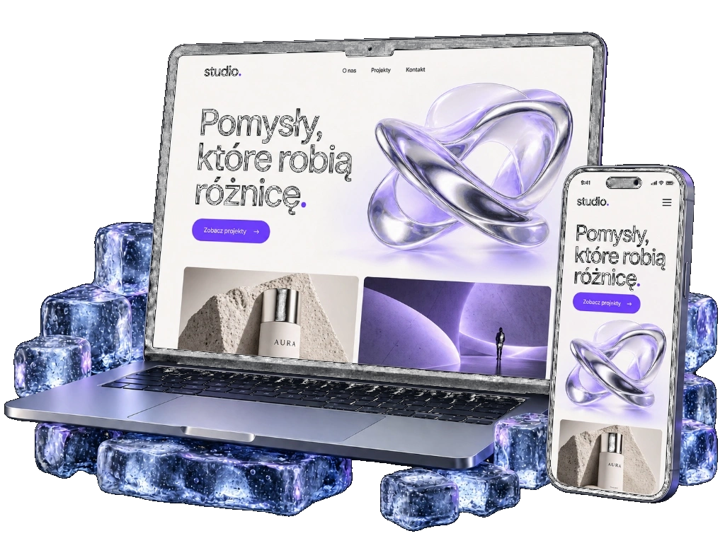 Wizualizacja nowoczesnej strony internetowej na laptopie i smartfonie po wdrożeniu